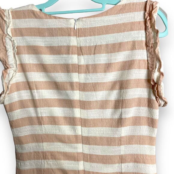 & Merci Striped Faux Wrap Mini Dress Women's Medium Ivory Linen Blend Spring Zip - Picture 4 of 11